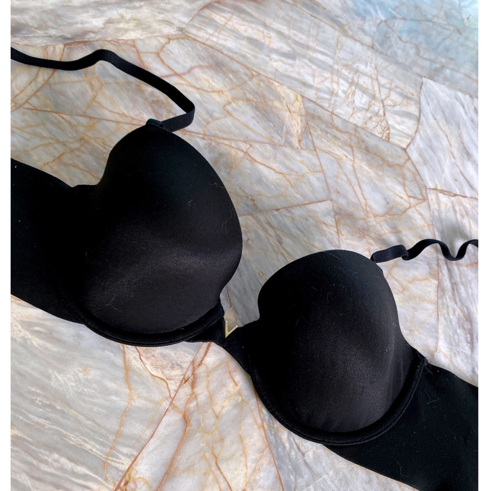 Victorias Secret Lined Demi Bra Black Underwire Gold V Hardware 34C